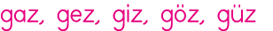 gaz, gez, giz, göz, güz